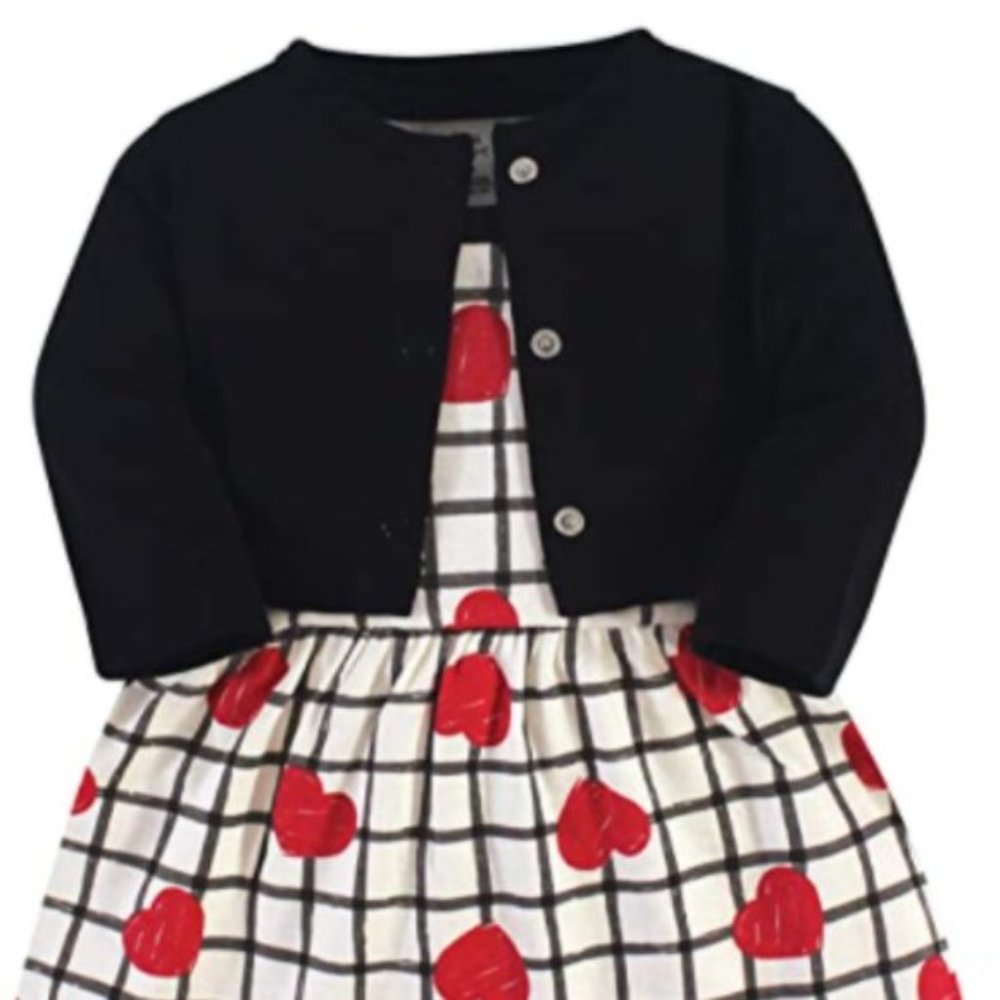 Baby Girls Heart Organic Cotton Dress and Cardigan
